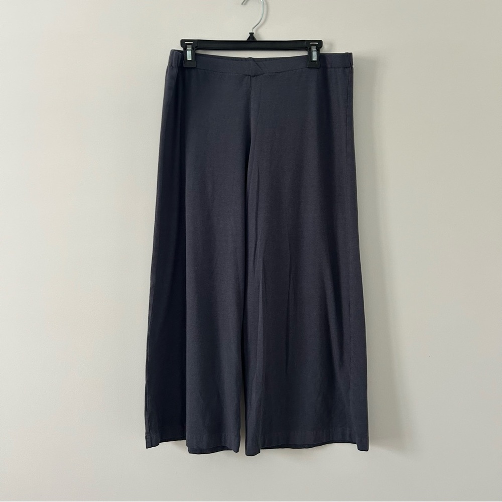 Bryn Walker Blue Grey Bamboo Cotton High Rise Wide Leg Crop Pull On Pants M